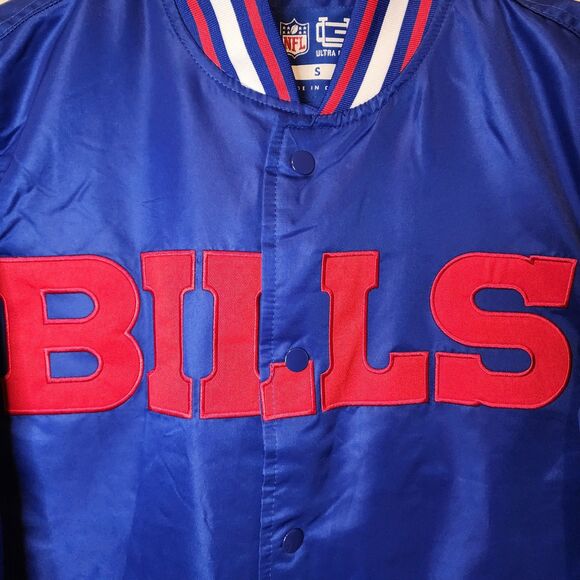 Buffalo Bills Jacket Varsity Satin Bomber NFL Button Mens Small Embroidered - Picture 3 of 10